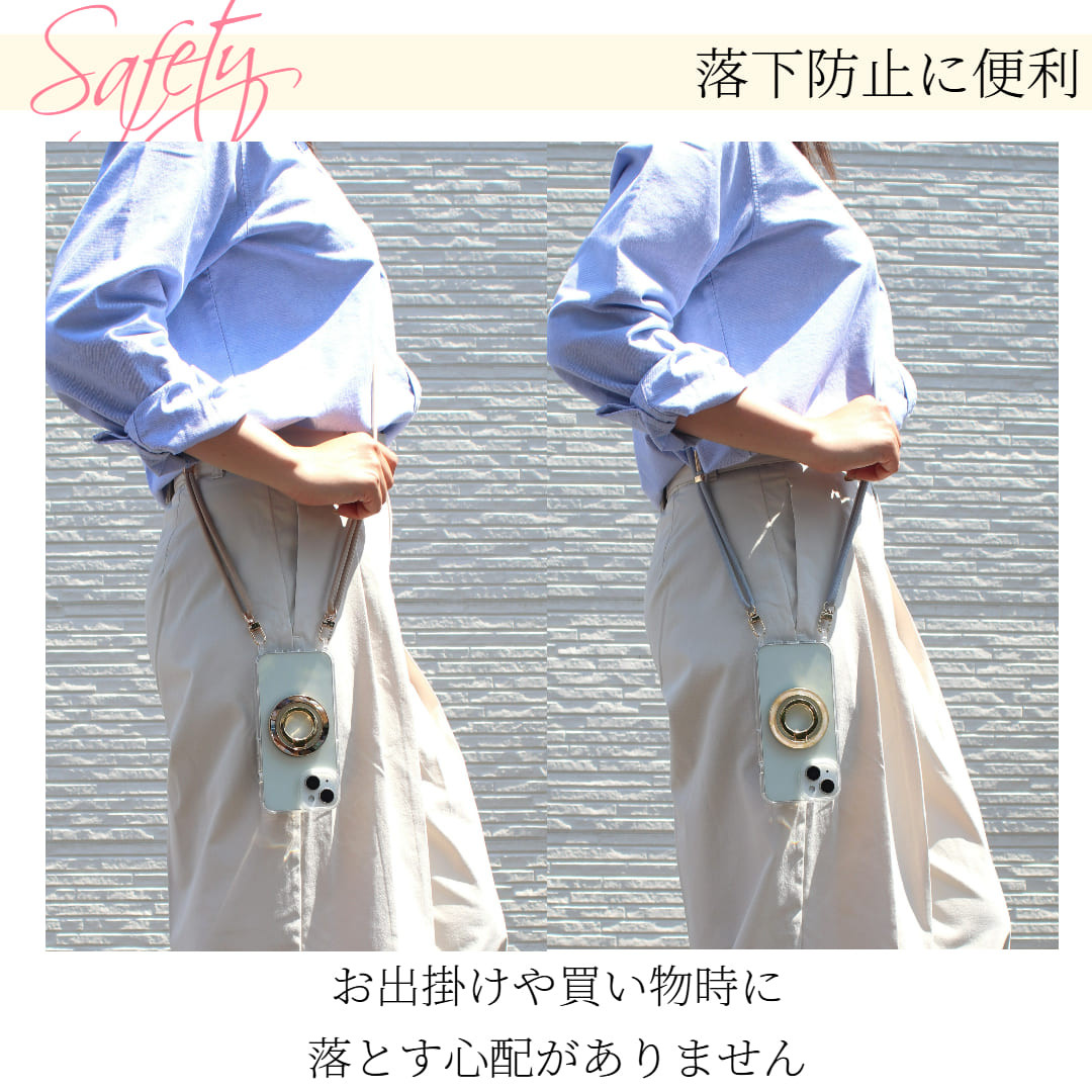 iPhone ケース クリア リング付き 17 16 15 14 SE 13 12 ショルダー ストラップ べっ甲