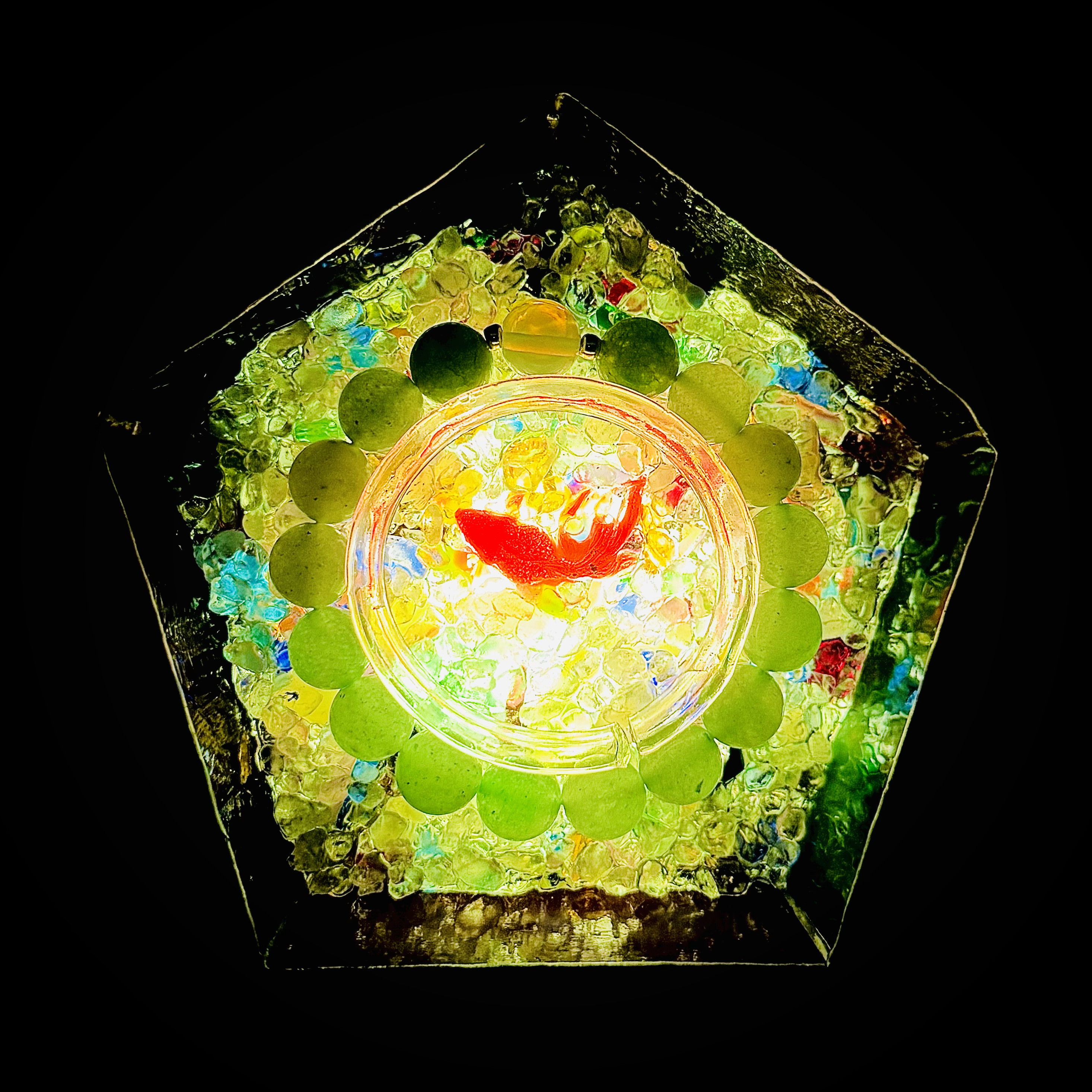 L-61 自然石のブレスレット& ステンドグラスのイルミネーション皿