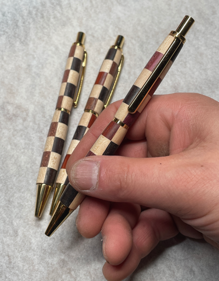 ギター材で製作した寄木細工ボールペン【カラフル市松 】