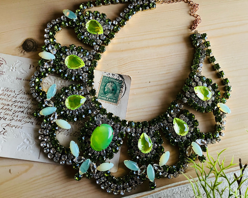 ビンテージ/BIJOUX.M.G/刻印/チェコガラス/ネックレス/ハート/ブルー ビンテージ/BIJOUX M G/刻印/チェコガラス/ネックレス/ハート