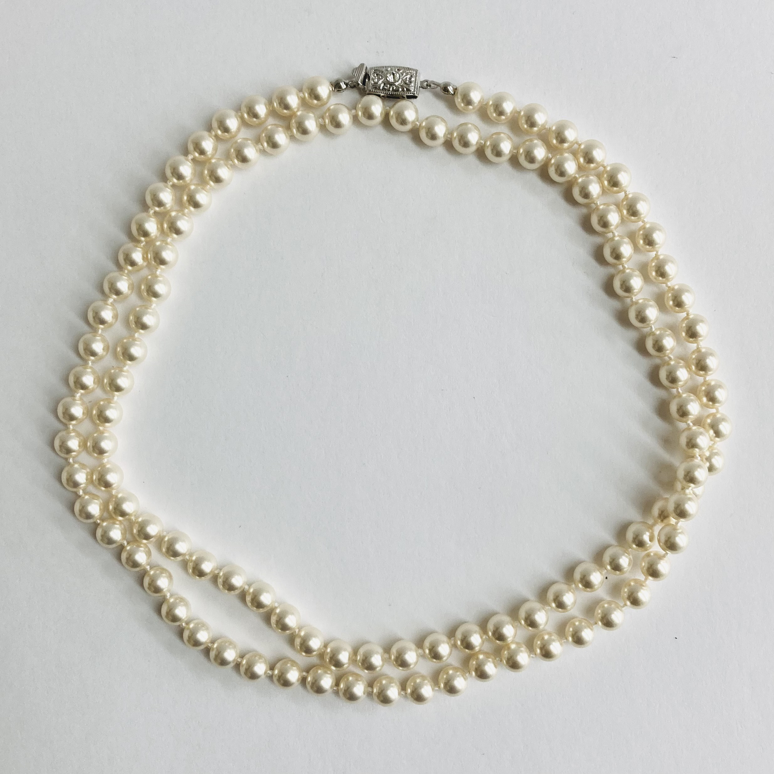 ガラスパール2Wayオールノットロングネックレス/7mm約90cm/ホワイトベージュ/R/made in japan