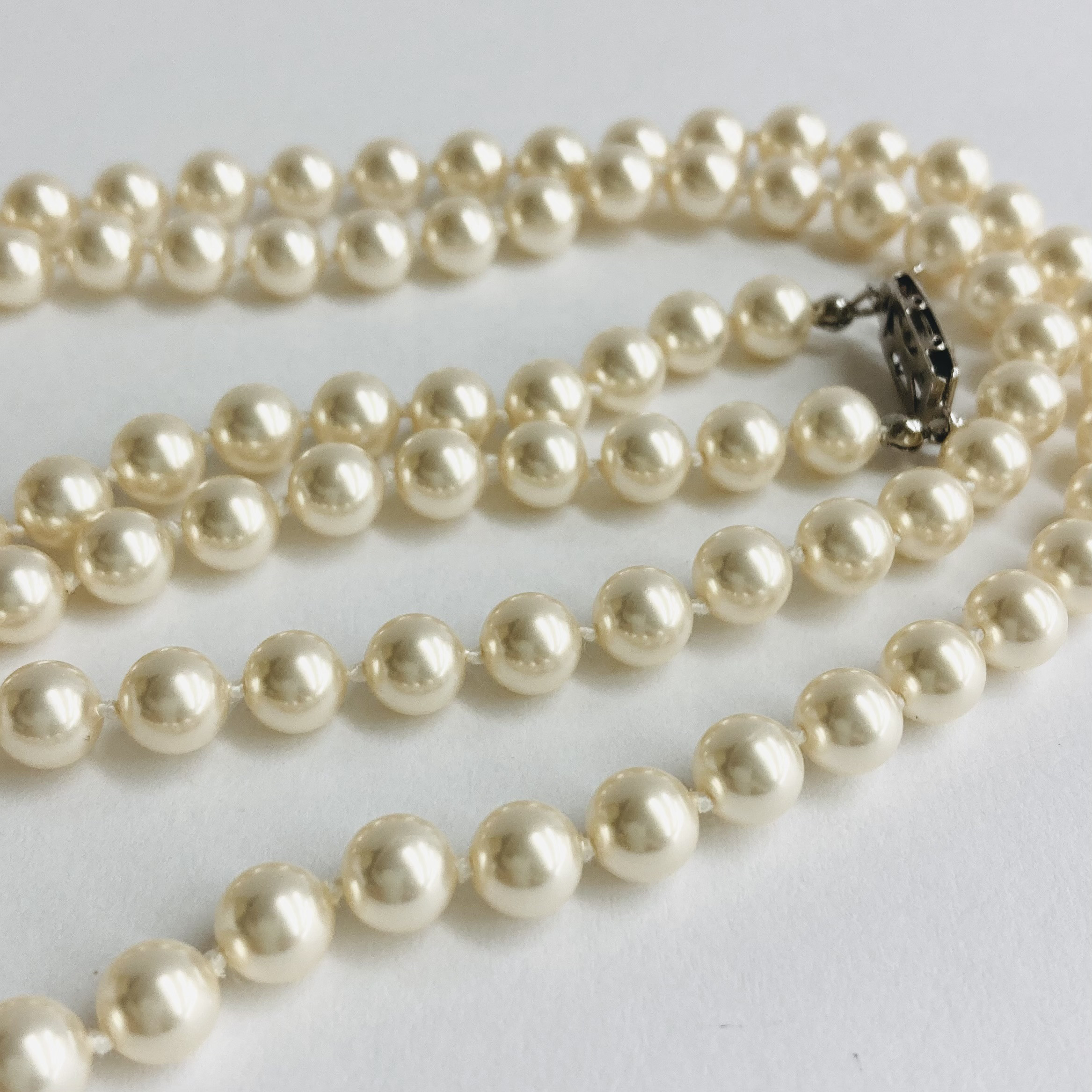ガラスパール2Wayオールノットロングネックレス/7mm約90cm/ホワイトベージュ/R/made in japan