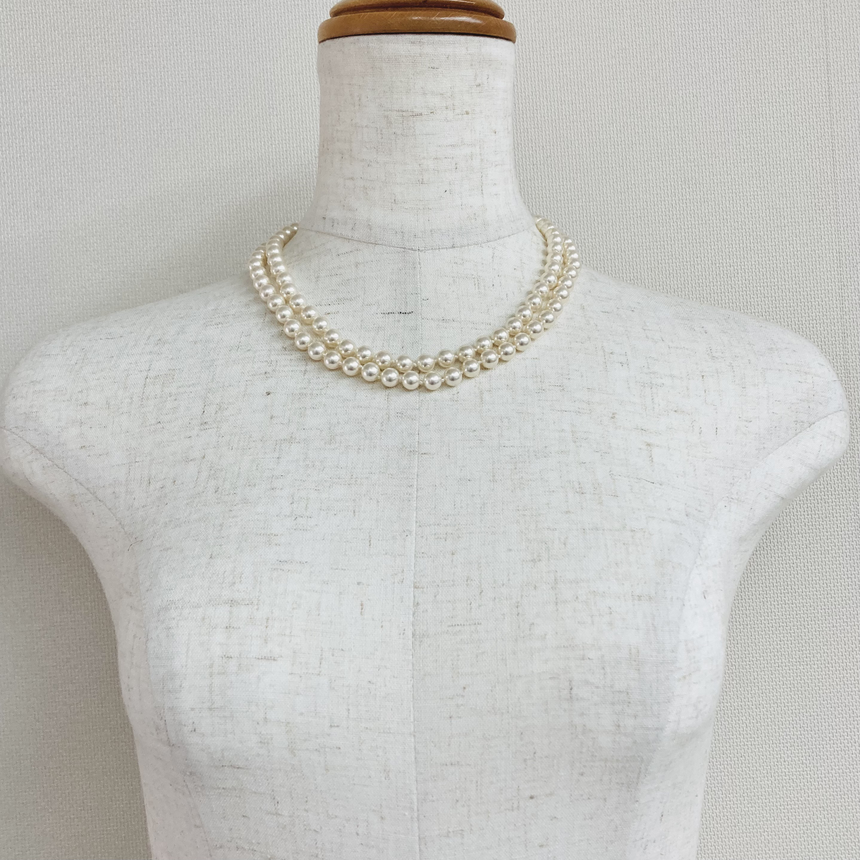 ガラスパール2Wayオールノットロングネックレス/7mm約90cm/ホワイトベージュ/R/made in japan