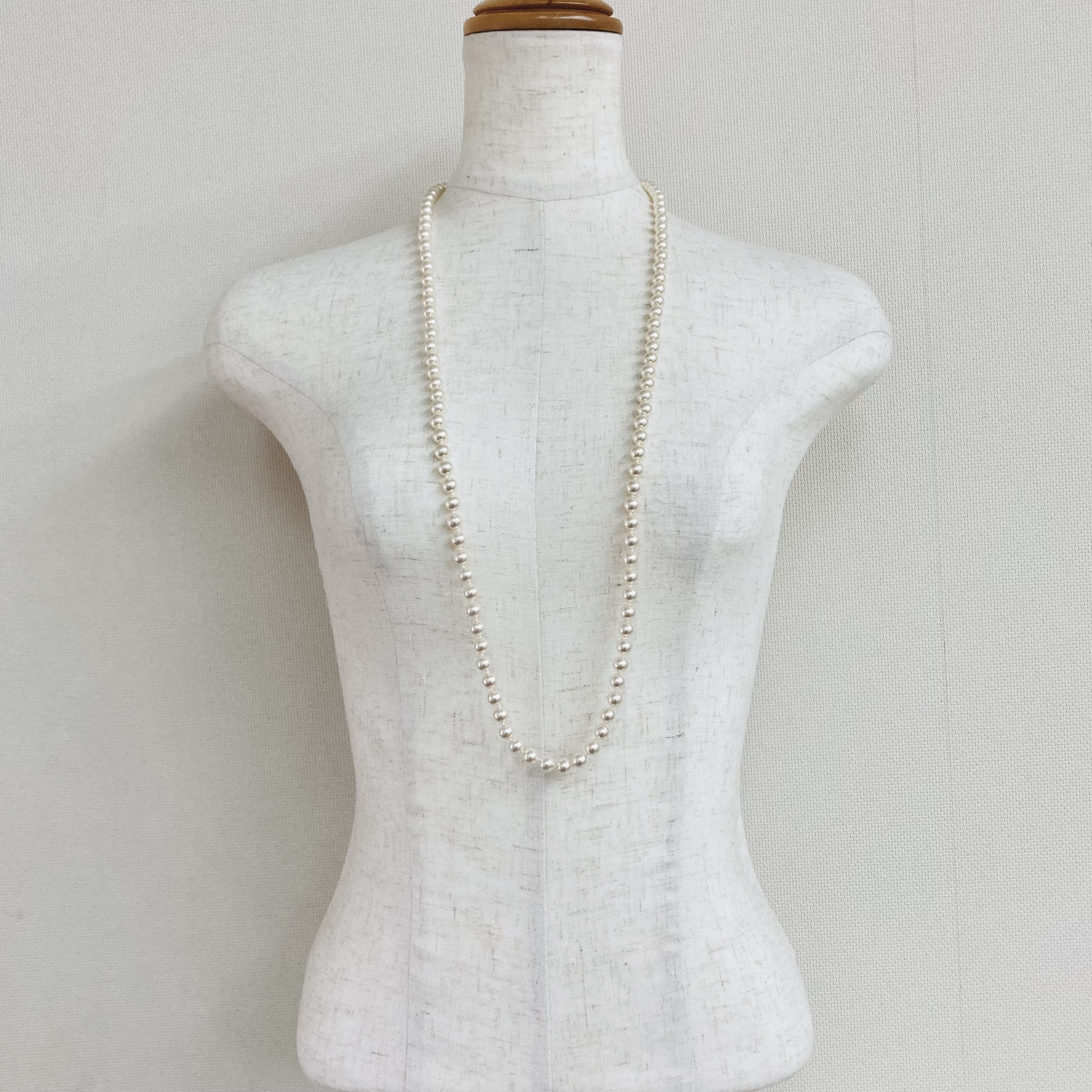 ガラスパール2Wayオールノットロングネックレス/7mm約90cm/ホワイトベージュ/R/made in japan