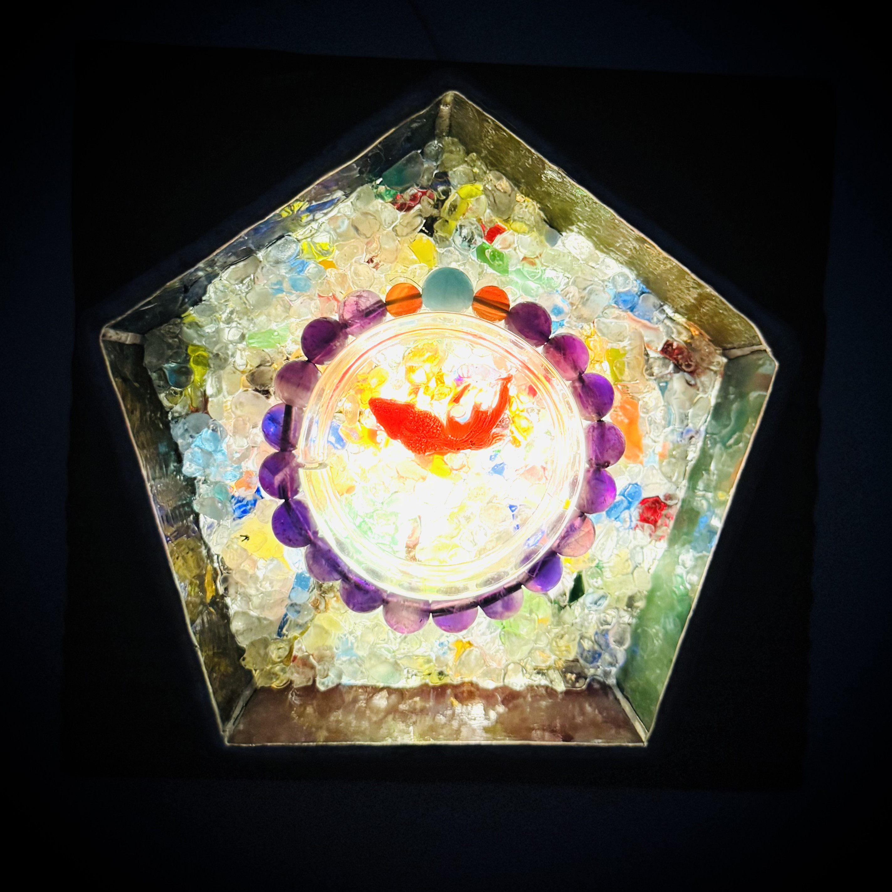 L-65 自然石のブレスレット& ステンドグラスのイルミネーション皿