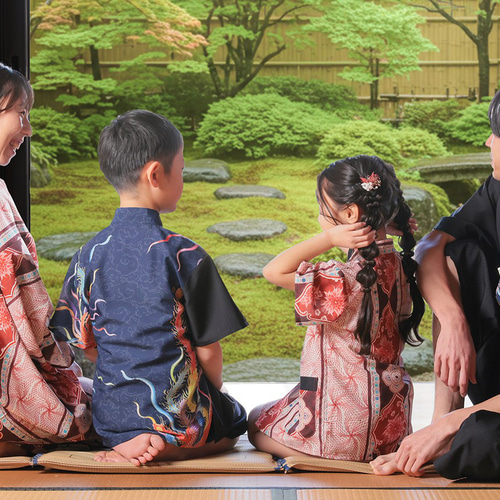 九谷焼作家が描く文様 子供甚平 遊泳花 上下2点セット【KUTANI×KIMONO