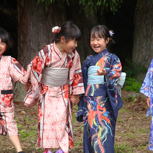 九谷焼作家が描く文様 子供甚平 遊泳花 上下2点セット【KUTANI×KIMONO