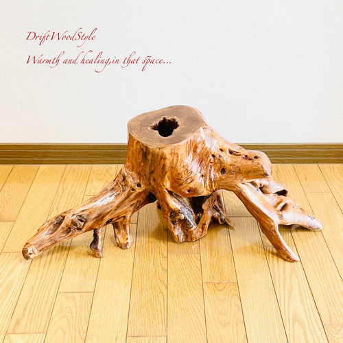 流木インテリア 切り株を使用した流木スツール 一点物 フラワー