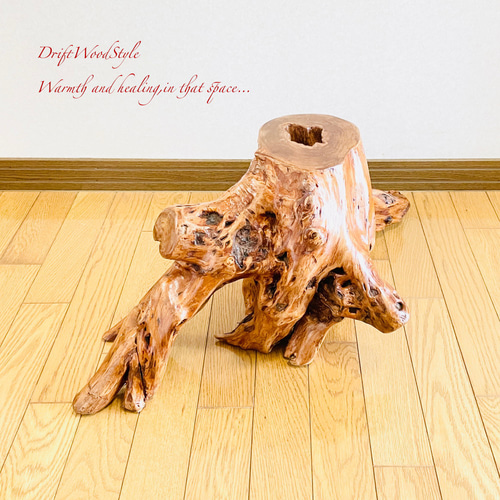 流木インテリア 切り株を使用した流木スツール 一点物 フラワー