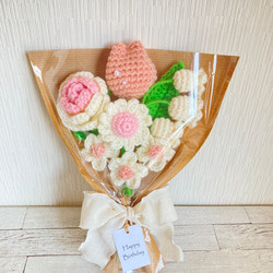 花束にも出来る一輪の毛糸の花 あみぐるみ かぎ針編み プチ
