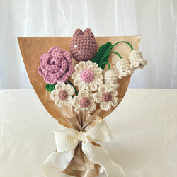 ぬくもりブラウン】茶 くすみピンク 花束 かぎ針編み 枯れない花 毛糸