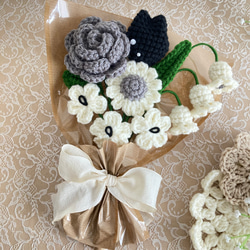 つよがりブラック】黒 グレー 紺 花束 かぎ針編み 枯れない花 毛糸