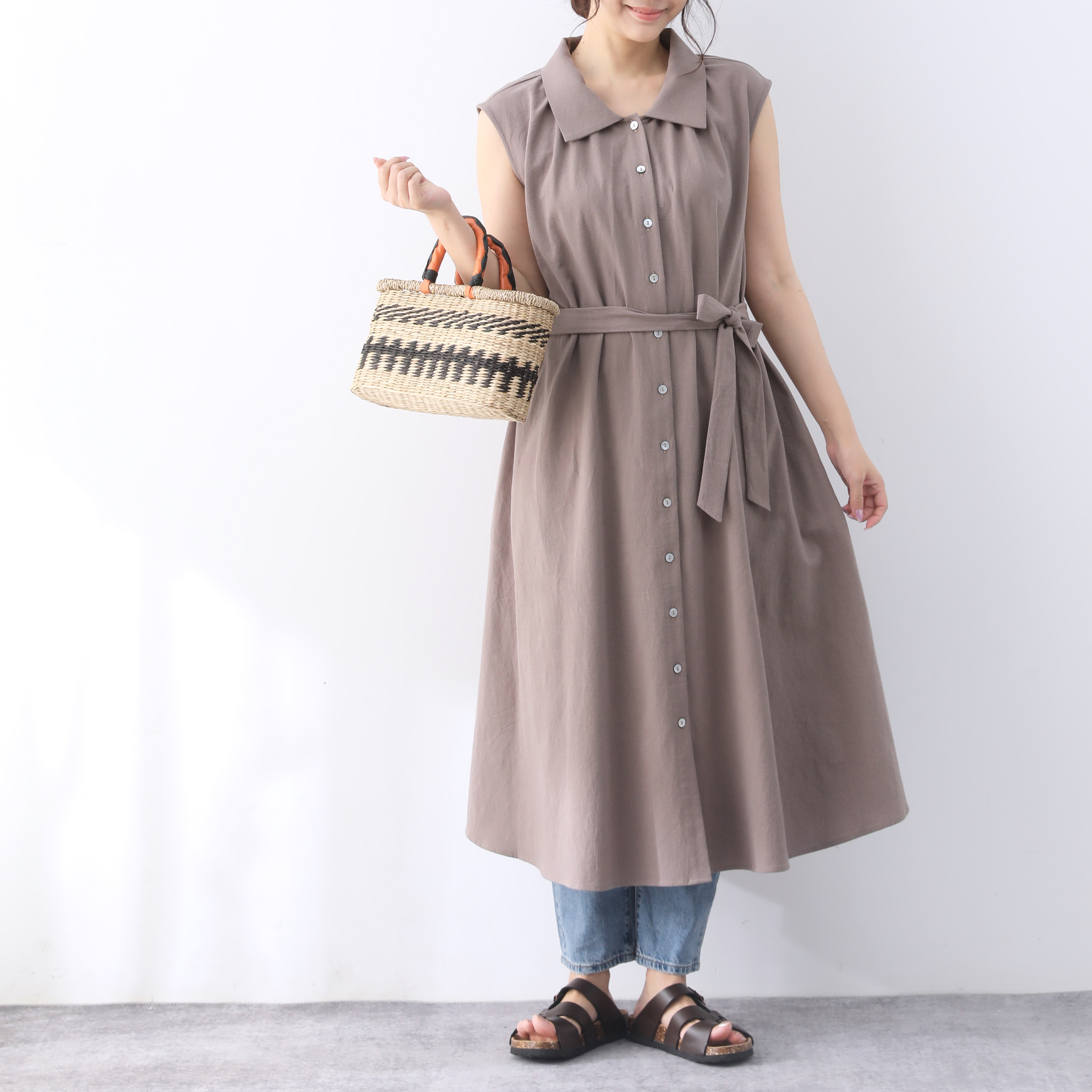 裾上げ無料♪サイズオーダー可♪ 26色展開 コットン　ノースリーブ　ロングワンピース