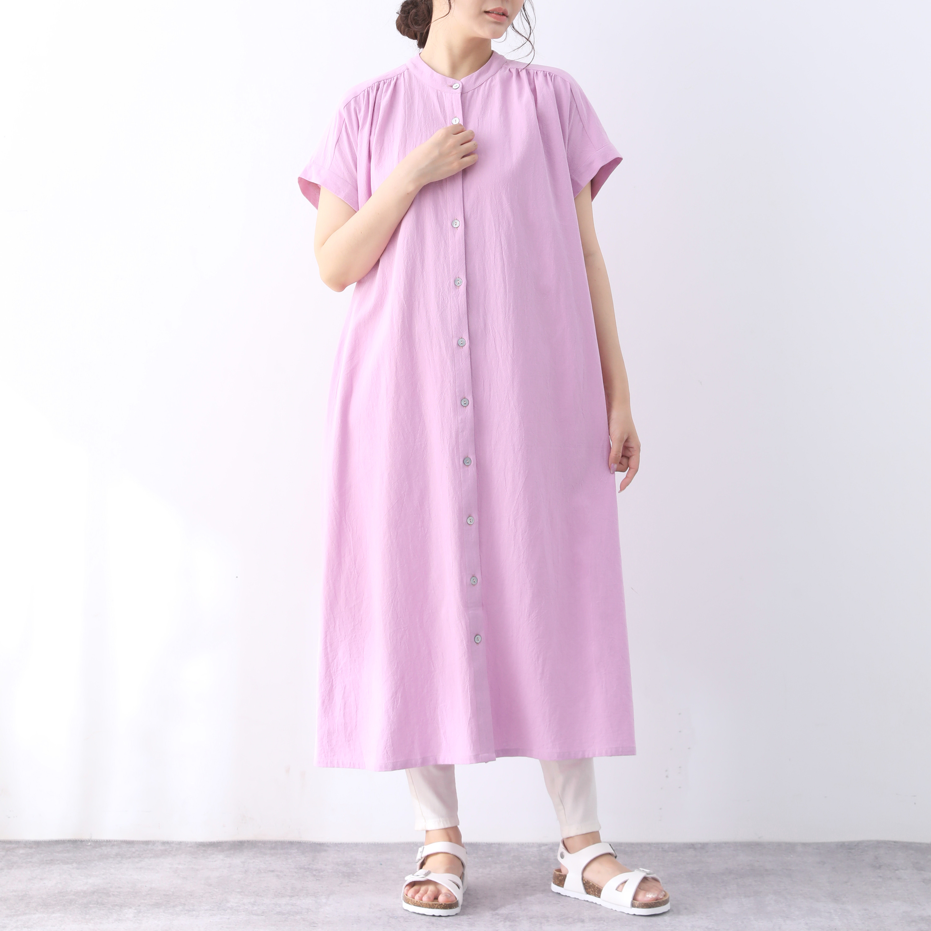 裾上げ無料♪サイズオーダー可♪ 26色展開 コットン　ギャザーワンピース