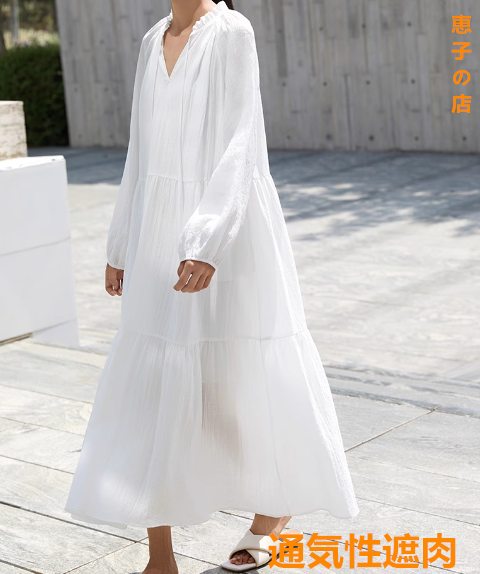 ワンピース2025春夏新作ロングスカート気質弛緩風気質ゆったり服流行白スカート女装
