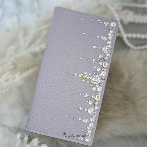 Jewel cascade/ミスティックモーヴ ラインストーン手帳型スマホケース