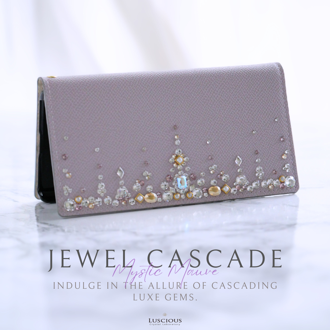Jewel cascade/ミスティックモーヴ　ラインストーン手帳型スマホケース　キラキラケース　スワロフスキー使用
