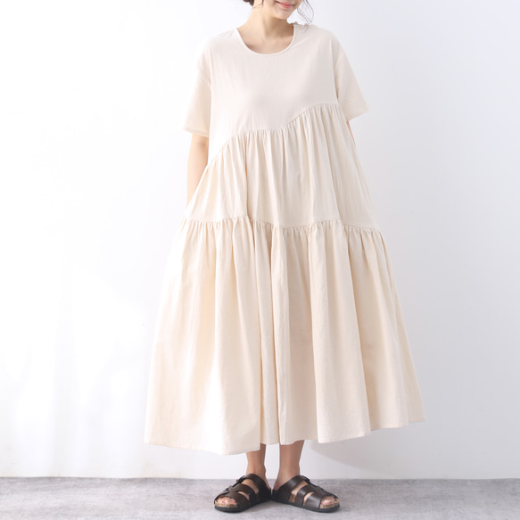 （再販）26色展開 コットン　ギャザーたっぷり　ゆったり　ロングワンピース ♪オーダーサイズ可 1枚目の画像