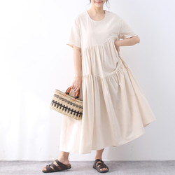 （再販）26色展開 コットン　ギャザーたっぷり　ゆったり　ロングワンピース ♪オーダーサイズ可 5枚目の画像