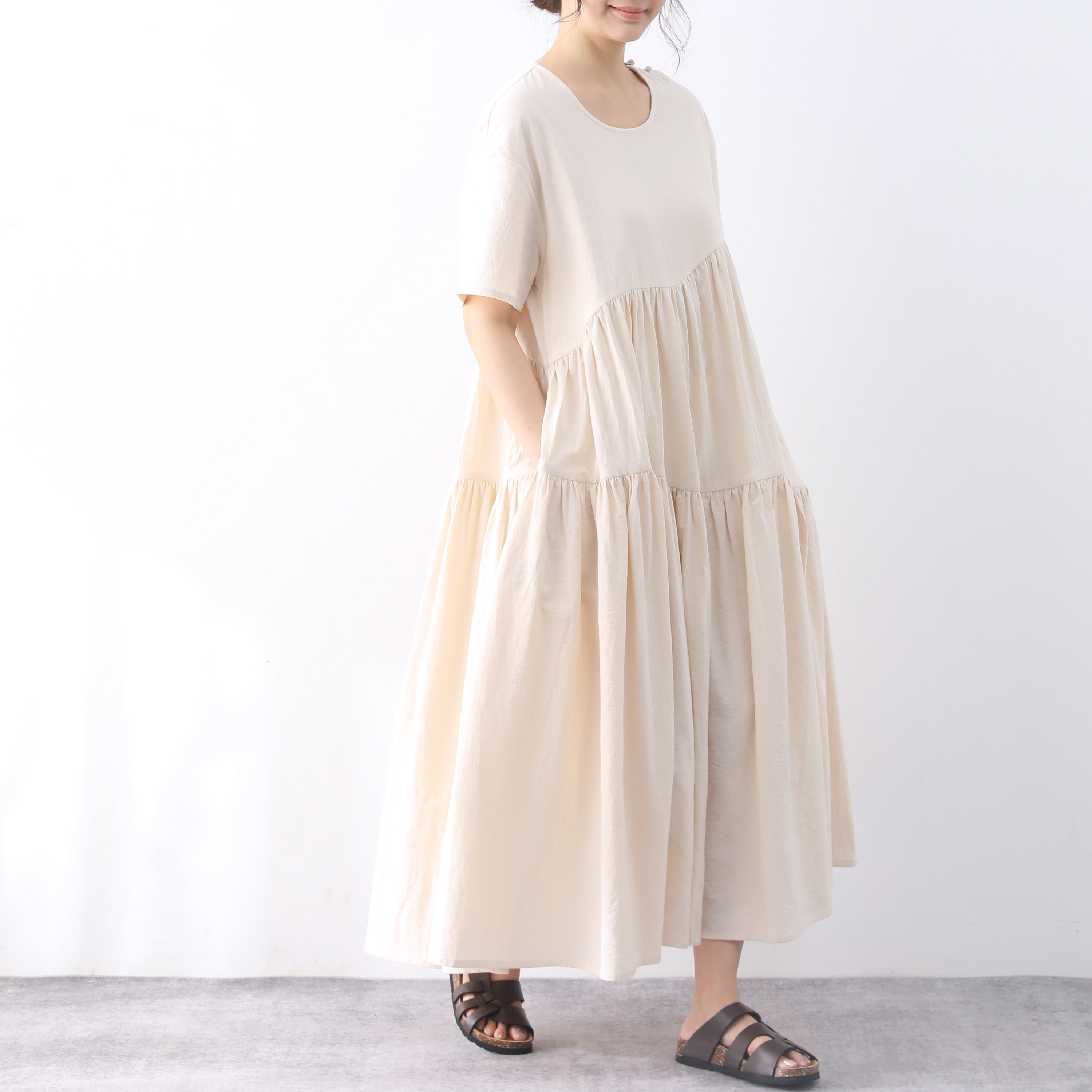 裾上げ無料♪サイズオーダー可♪ 26色展開 コットン　ギャザーたっぷり　ゆったり　ロングワンピース