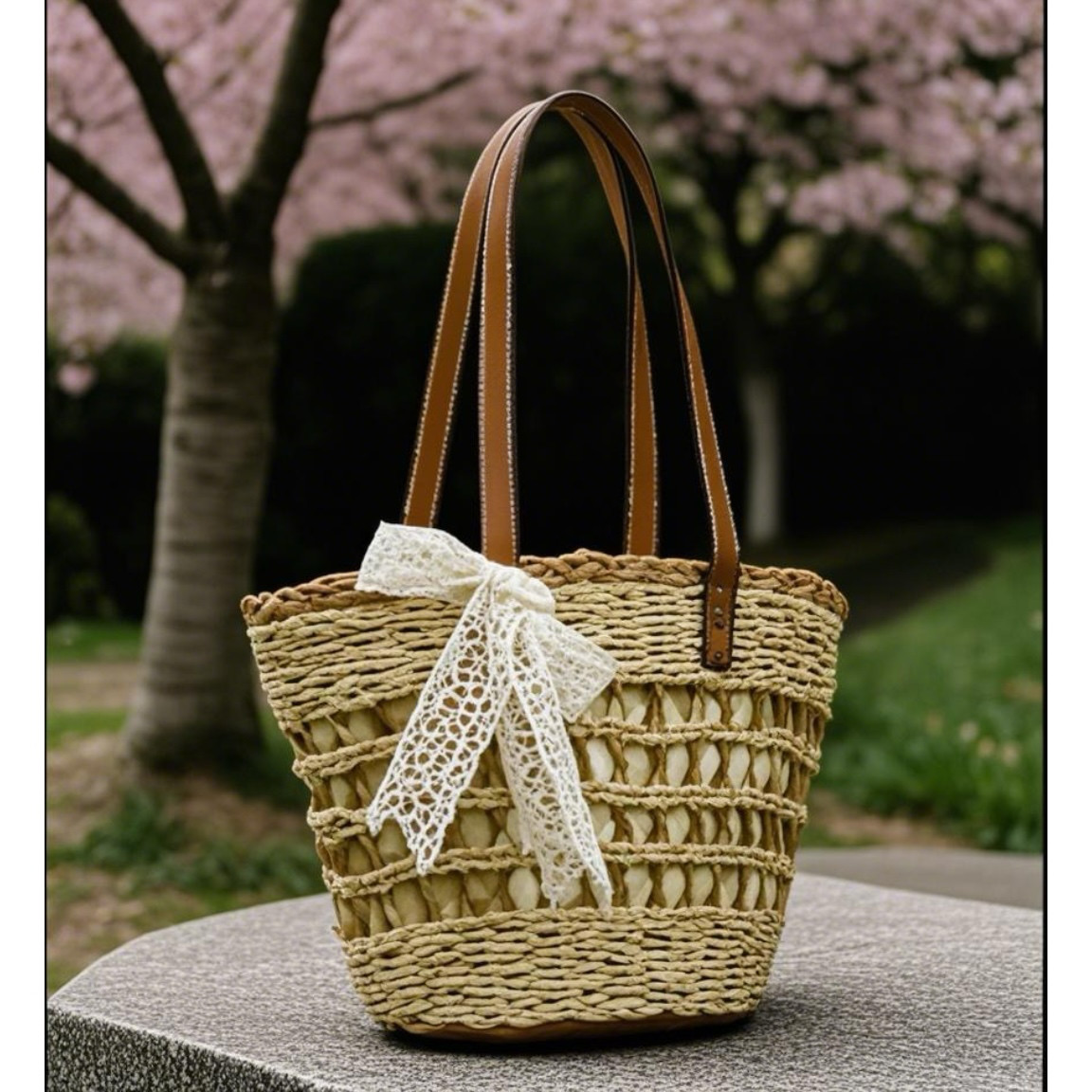 「大人気」大容量手作り編みバッグ 春夏必須アイテム ビーチ・旅行・キャンプ・野外料理にぴったり