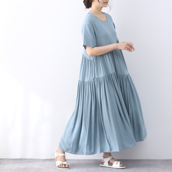 （再販×3）全9色　ひんやり　夏生地　半袖　ギャザーたっぷり　ゆったり　ロングワンピース ♪オーダーサイズ可 5枚目の画像