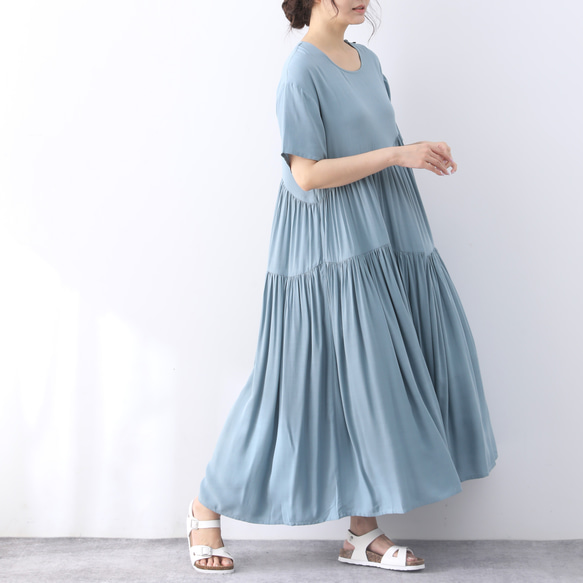 （再販×3）全9色　ひんやり　夏生地　半袖　ギャザーたっぷり　ゆったり　ロングワンピース ♪オーダーサイズ可 5枚目の画像
