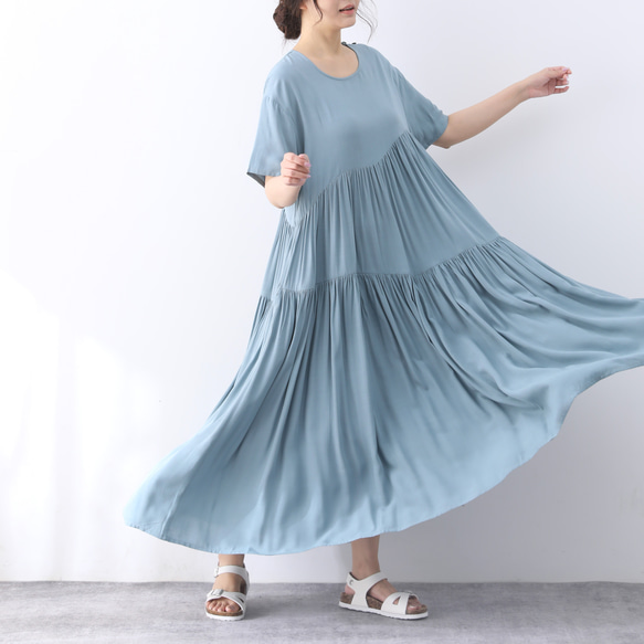（再販×3）全9色　ひんやり　夏生地　半袖　ギャザーたっぷり　ゆったり　ロングワンピース ♪オーダーサイズ可 7枚目の画像