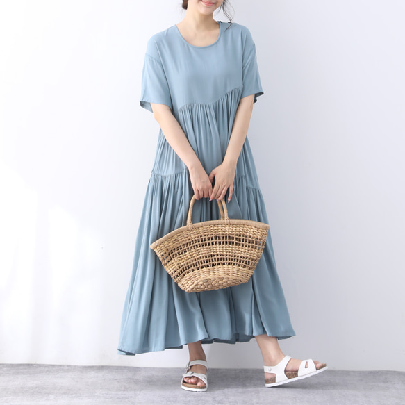 （再販×3）全9色　ひんやり　夏生地　半袖　ギャザーたっぷり　ゆったり　ロングワンピース ♪オーダーサイズ可 8枚目の画像