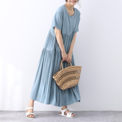 （再販×3）全9色　ひんやり　夏生地　半袖　ギャザーたっぷり　ゆったり　ロングワンピース ♪オーダーサイズ可 10枚目の画像