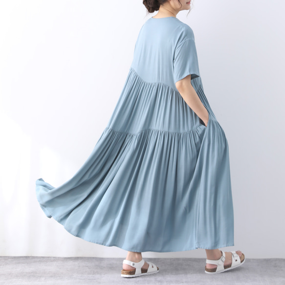 （再販×3）全9色　ひんやり　夏生地　半袖　ギャザーたっぷり　ゆったり　ロングワンピース ♪オーダーサイズ可 11枚目の画像