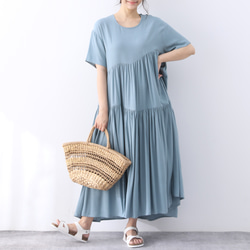 （再販×3）全9色　ひんやり　夏生地　半袖　ギャザーたっぷり　ゆったり　ロングワンピース ♪オーダーサイズ可 3枚目の画像