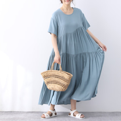 （再販×3）全9色　ひんやり　夏生地　半袖　ギャザーたっぷり　ゆったり　ロングワンピース ♪オーダーサイズ可 4枚目の画像