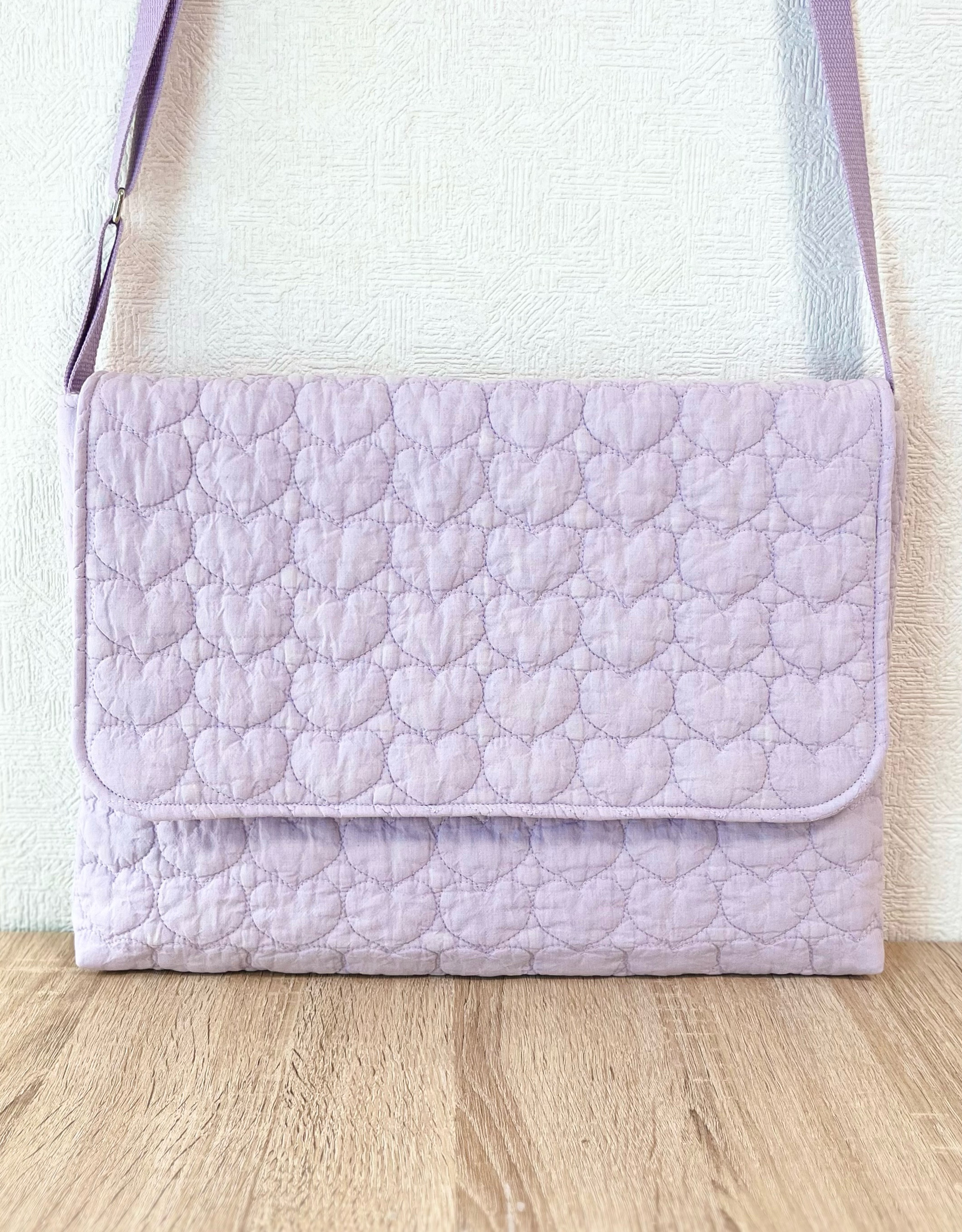 図書袋　ハートステッチキルト/ライラック