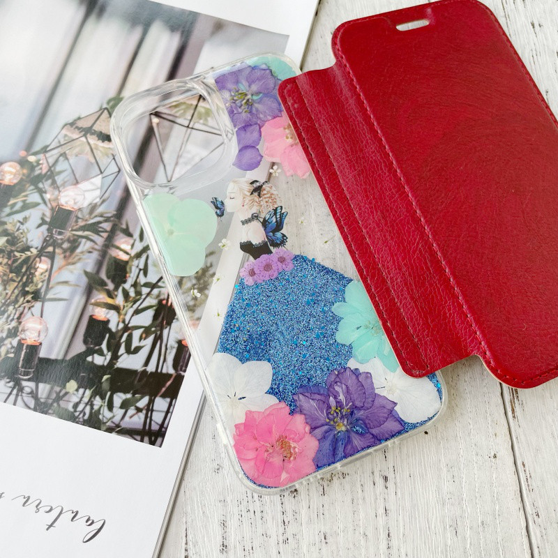 手帳型押し花スマホケース、紫陽花、全機種対応、iPhone17、iPhone17Pro、iPhone16、iPhone8