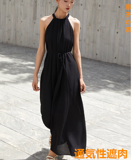 ワンピースリトルブラックスカートレディーススカート2025春夏新作フレンチ高級塩系ブラック首掛けロングスカート女