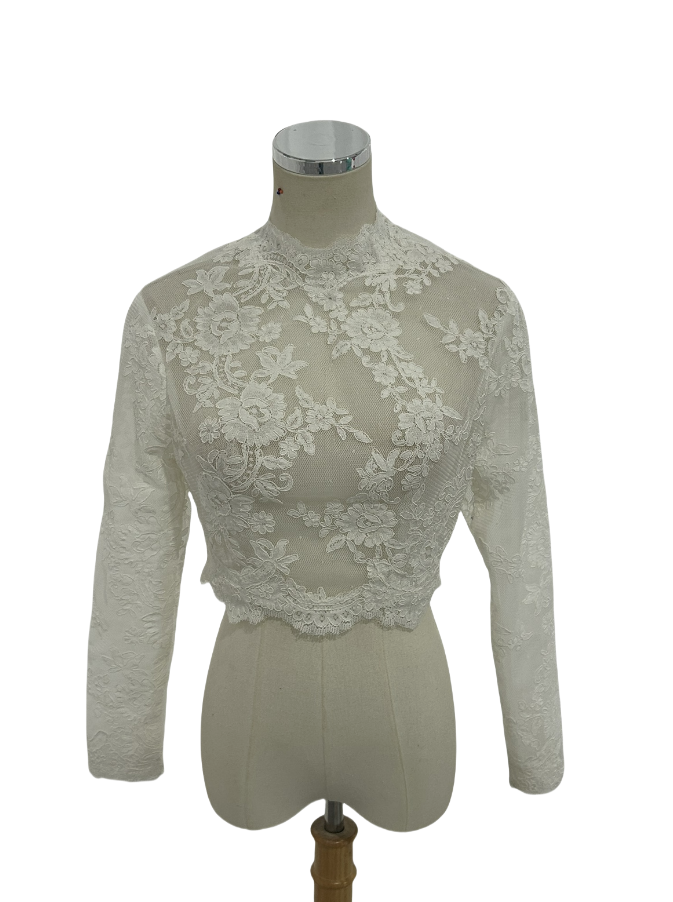 ウエディングドレス ボレロ  ロングスリーブ ハイネック 披露宴/結婚式 流れる透け花レース