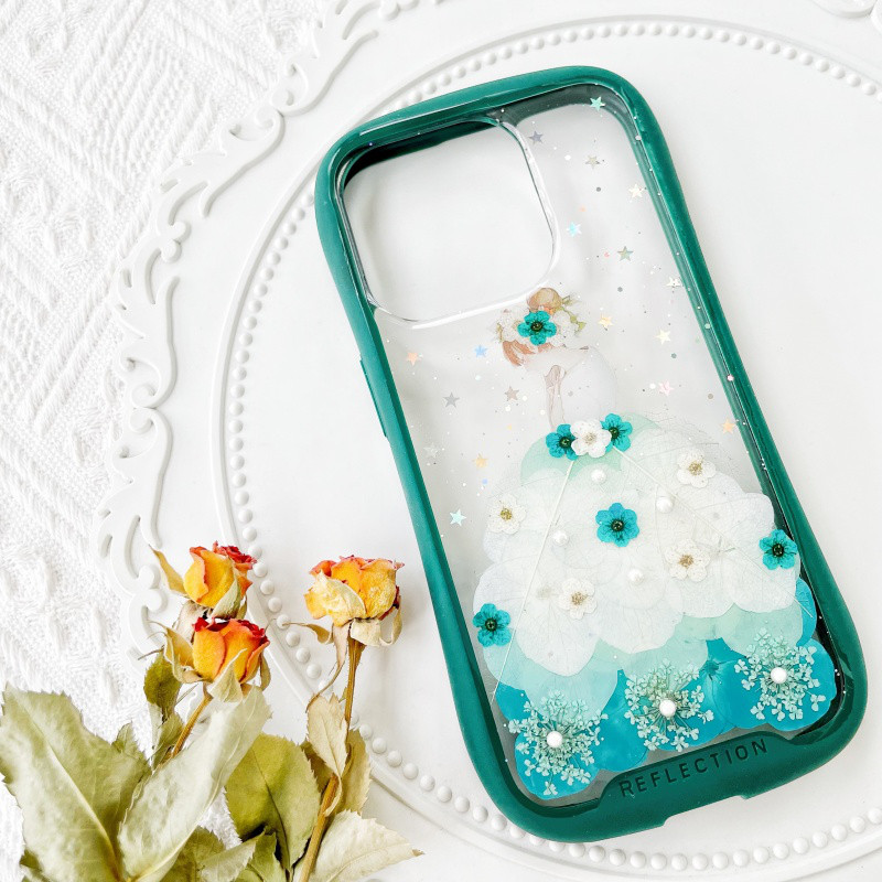 紫陽花iFace風押し花スマホケース、iPhone全機種対応、iPhone17、iPhone17Pro、iPhone8