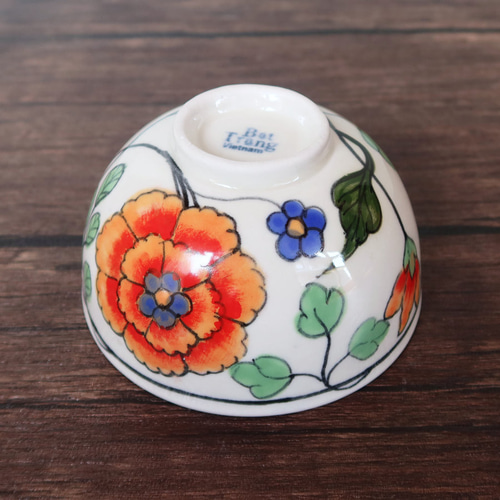Orangeフラワー ボウル バッチャン焼き ベトナム食器 手描き 花柄 お椀