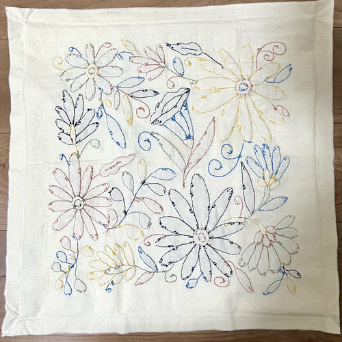 クッションカバー【45cm角】メキシコ オトミ刺繍 花 クッション