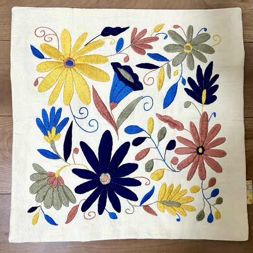 クッションカバー【45cm角】メキシコ オトミ刺繍 花 クッション
