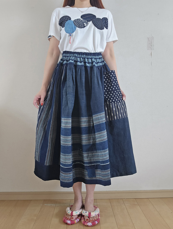 襤褸 BORO 藍染 刺し子 ツギハギ ロングスカート 古布 リメイク 襤褸 BORO 藍染 刺し子 ツギハギ ロングスカート 古布 リメイク - メルカリ