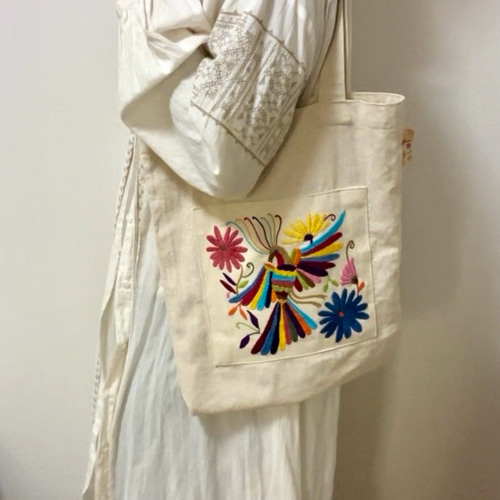 トートバッグ【A4ファイル収納可】メキシコ オトミ刺繍 スカル トート