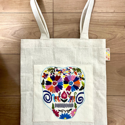 トートバッグ【A4ファイル収納可】メキシコ オトミ刺繍 スカル トート