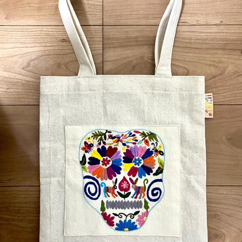 トートバッグ【A4ファイル収納可】メキシコ オトミ刺繍 スカル トート