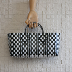 プラカゴ（Lサイズ）ブラック✕グレー✕ホワイト ppバンド かごバッグ