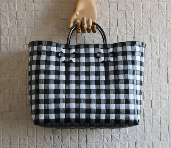 プラカゴ（Lサイズ）ブラック✕グレー✕ホワイト ppバンド かご