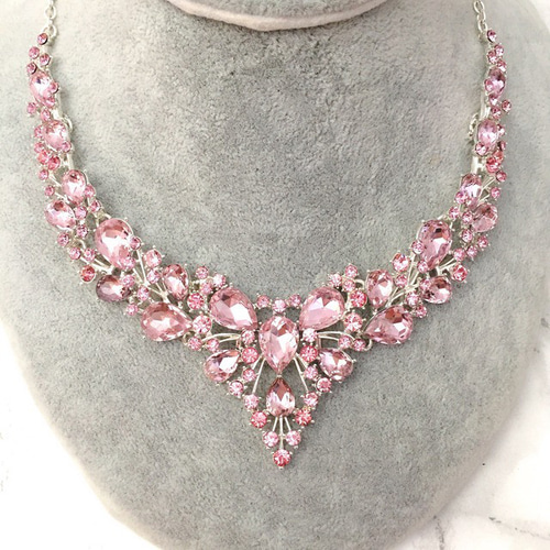 pink ブライダルネックレス&ピアスセット ピンク カラードレス