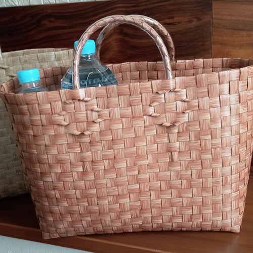 プラカゴ （Lサイズ）木目調 ppバンド かごバッグ しずく 通販