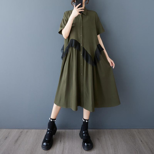 買取り実績  大きいサイズ 半袖 新品 春夏 レディース カーキ ワンピース ワンピース